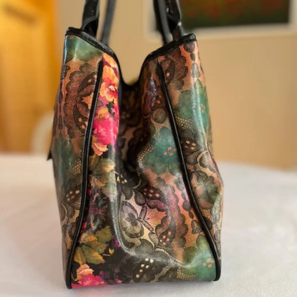 NINE WEST | Multi-color Floral with Black Trim and Bottom Lg Handbag Boho-EUC